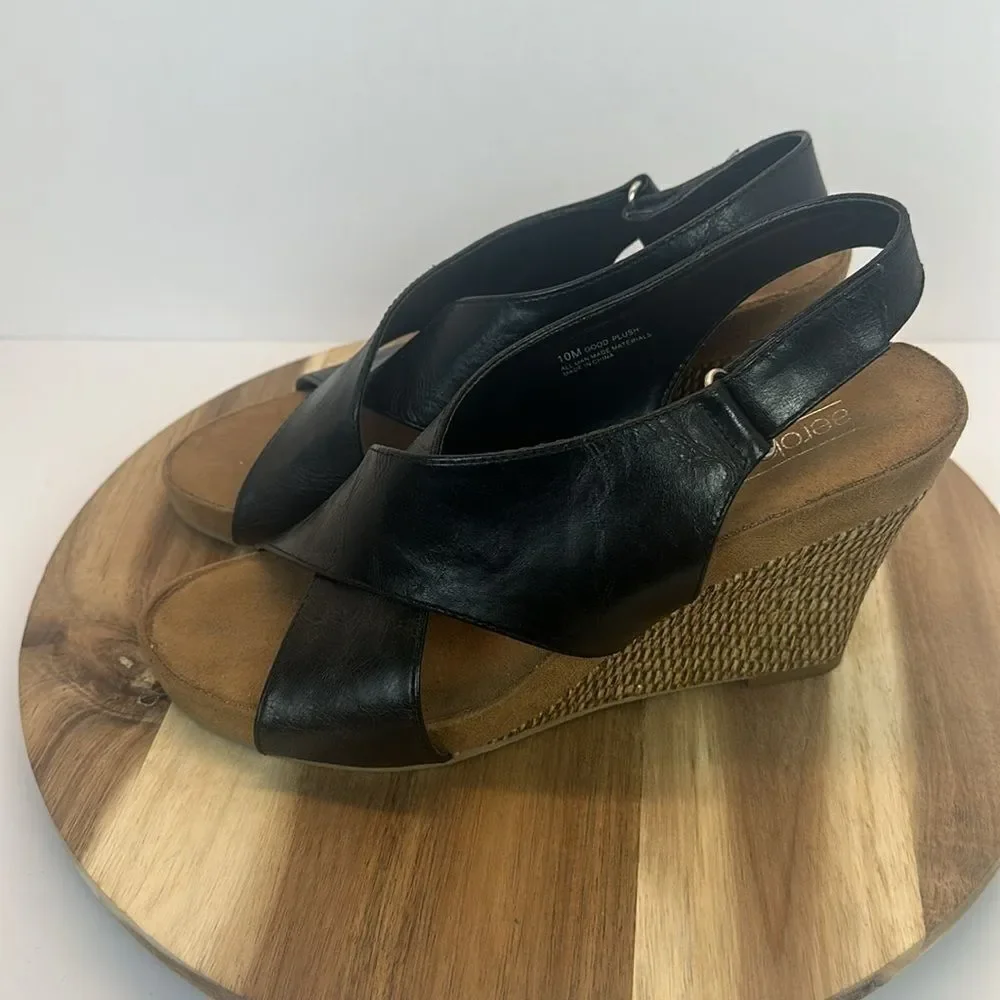 Aerosoles Aerology Good Plush Ankle Strap Wedge Sandals Black size 10